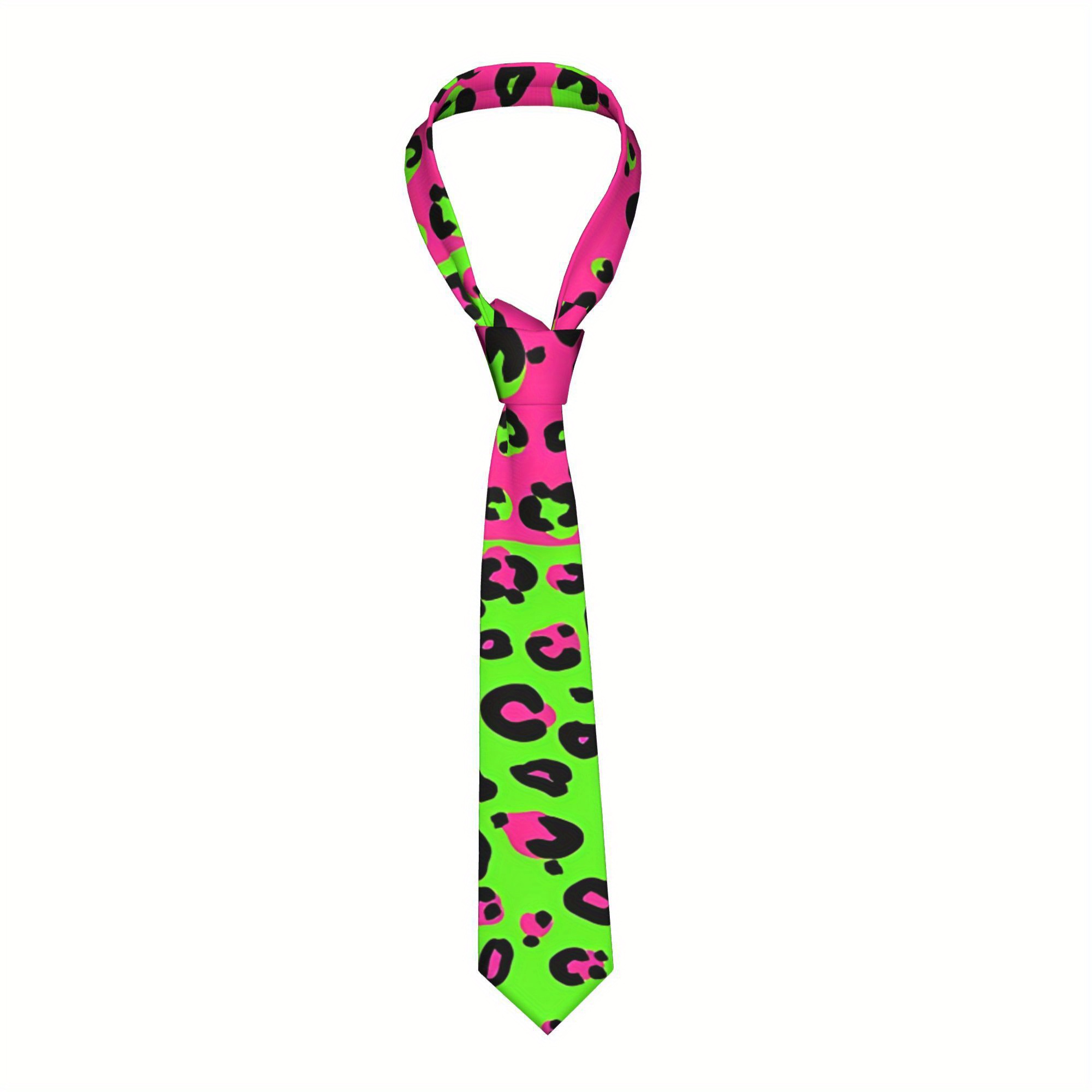 TEMU 1pc Electric Split Leopard Print And Green Tie For Men Soft Comfortable Polyester Woven Accessory Ideal For Weddings Parties Casual Wear Desig