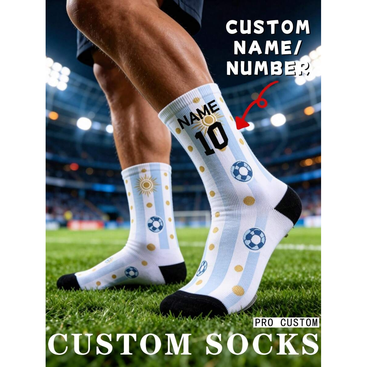 TEMU Une paire de chaussettes de football personnalisées qui peuvent imprimées avec un nom et un numéro | Chaussettes de football personnalisées pour