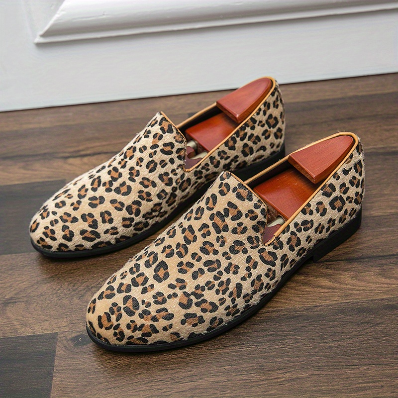 1pair mens fashion leopard print oxford shoes casual slip on