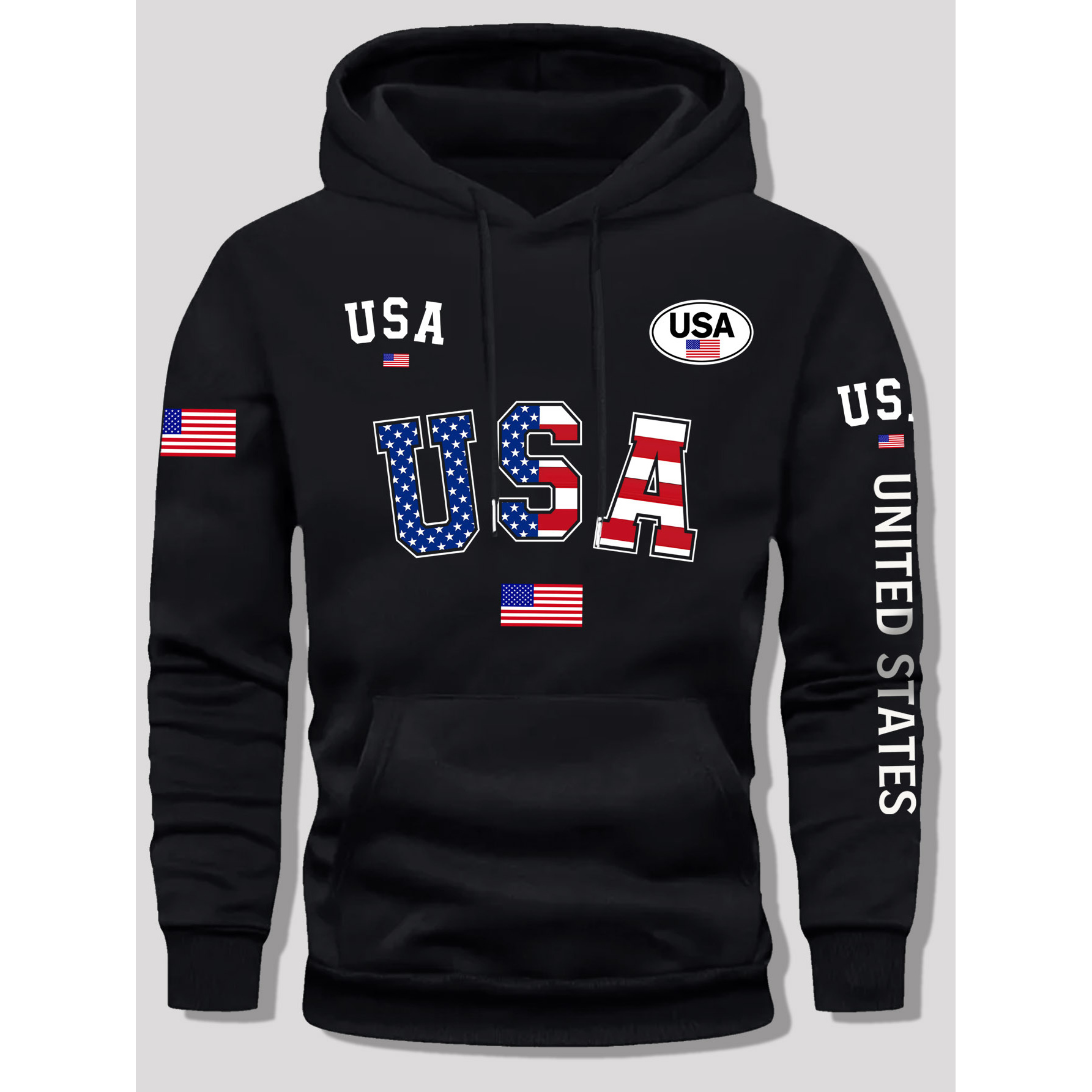 

Usa Flag Print Men's Hoodie - Casual Fleece-lined Long Sleeve Jacket With Pockets, Polyester, Machine Washable For Fall/winter 2024, United States Pattern, Hat Set, Student Couple,