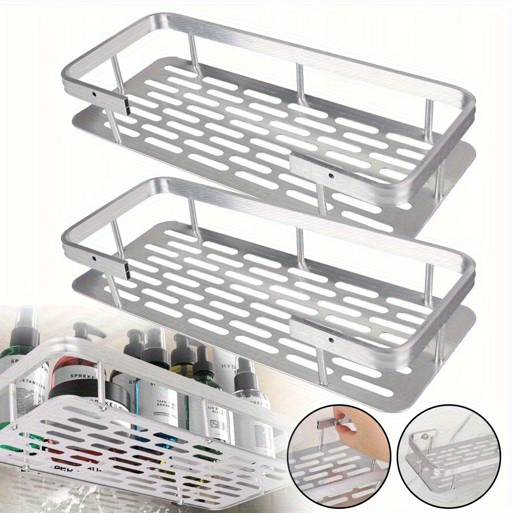 Set Of 2 Shower Organizers, Adhesive Bathroom Caddies That No Drilling, Wall-mounted Spice Rack For The Kitchen With Installation Tools (in White)