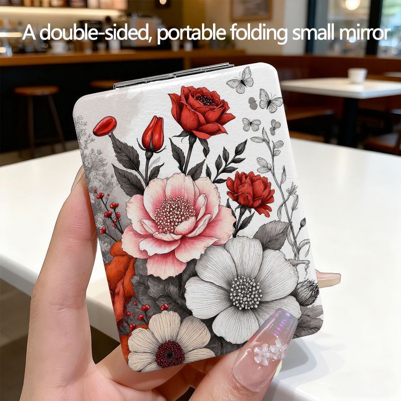 TEMU Rectang Compact Mirror - Double-sided Folding Travel Mirror With Surface & , Portable Folding Makeup Mirror For Purse/pocket, Pocket-sized