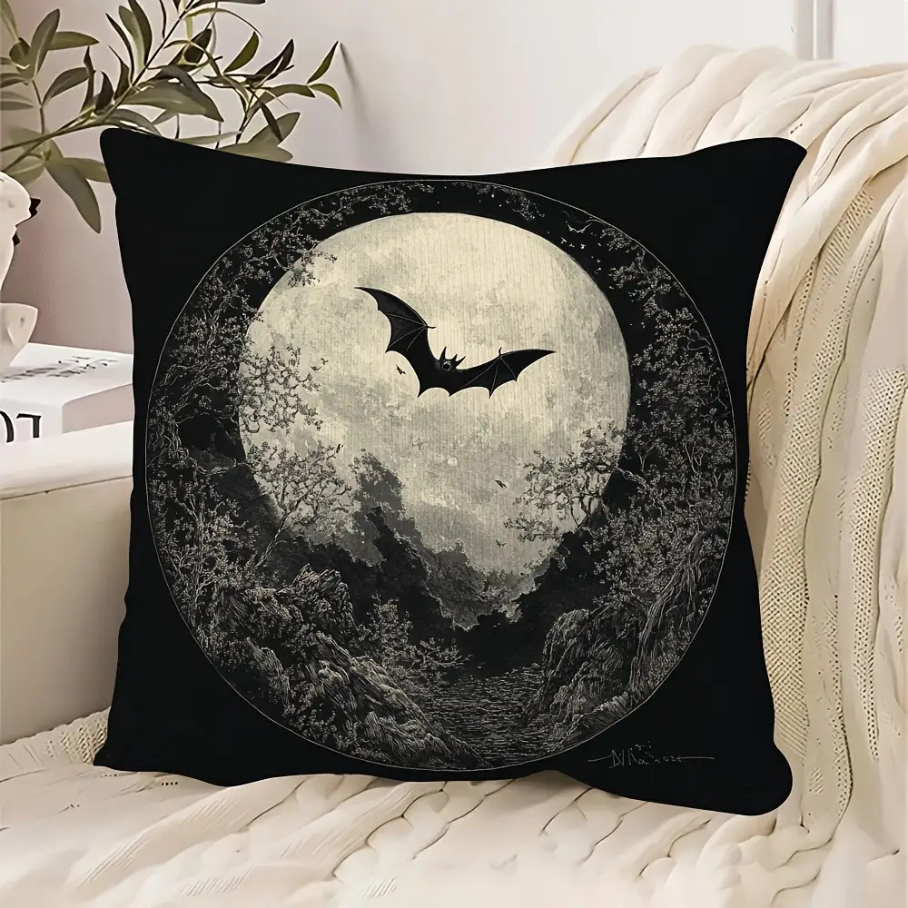 TEMU 1pc Gothic Bat Flying Under The Throw Pillowcase, 45.72x45.72cm, Ultra Soft Short Plush, Double-sided Design With Zipper Closure, Modern
