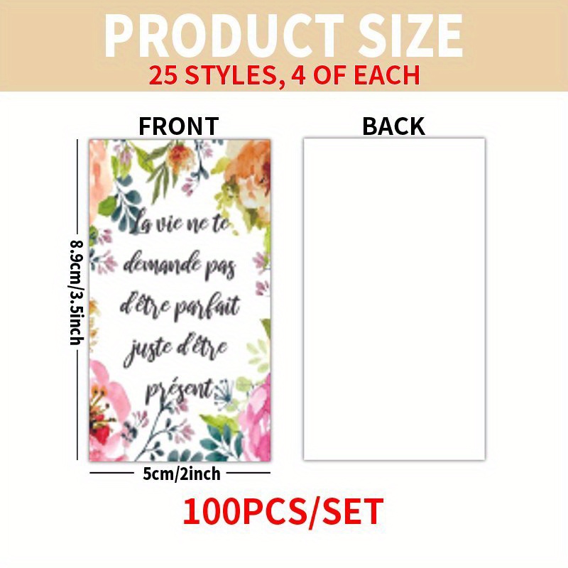 TEMU Ensemble de 100 cartes - Cartes de citations inspirantes à floraux en aquarelle pour amis, famille, rentrée scolaire, fête des mères, fête des