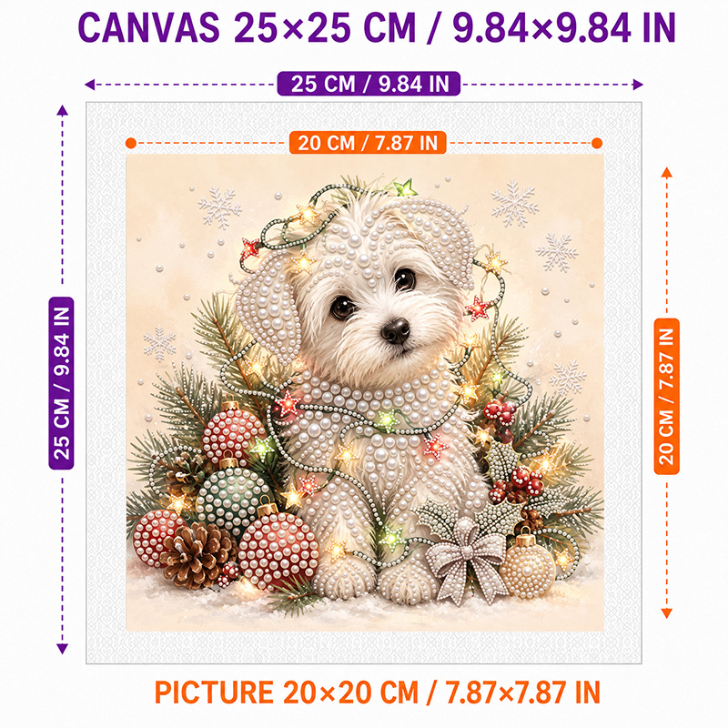 TEMU 1pc Frameless Pearl Painting Kit, Cute White Christmas Theme With Xmas Baubles Bow Snowflake Holiday Wall Art Pattern 9.84 X 9.84 In, 5d Pearl