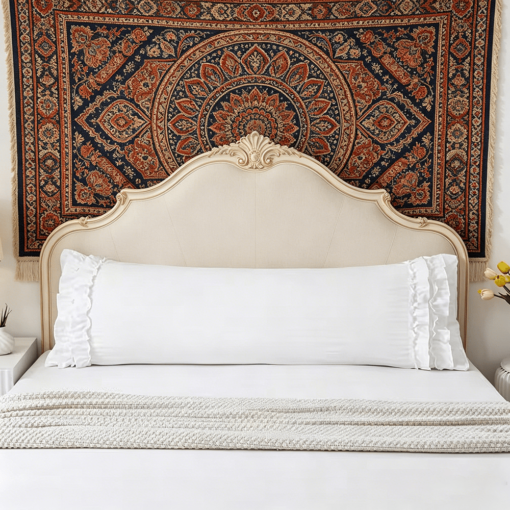 TEMU 1pc Light Luxury Double-layer Ruffle Plain White Pillowcase, Pillow Insert Not Included. White Light Luxury Exudes Purity And An Air. The Fabric