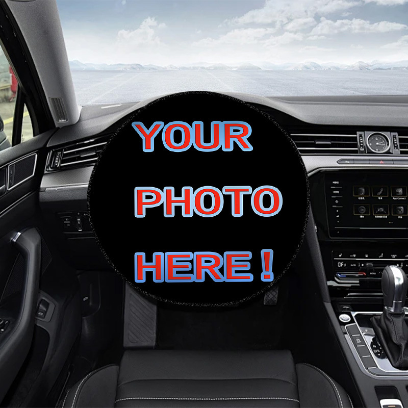 1pc Custom Printed Round Car Steering Wheel Sunshade, Interior Decoration, Universal Fit Installation, Suitable For Such As Daily Commuting, Road Trips, Around The City, Long-distance Highway Driving