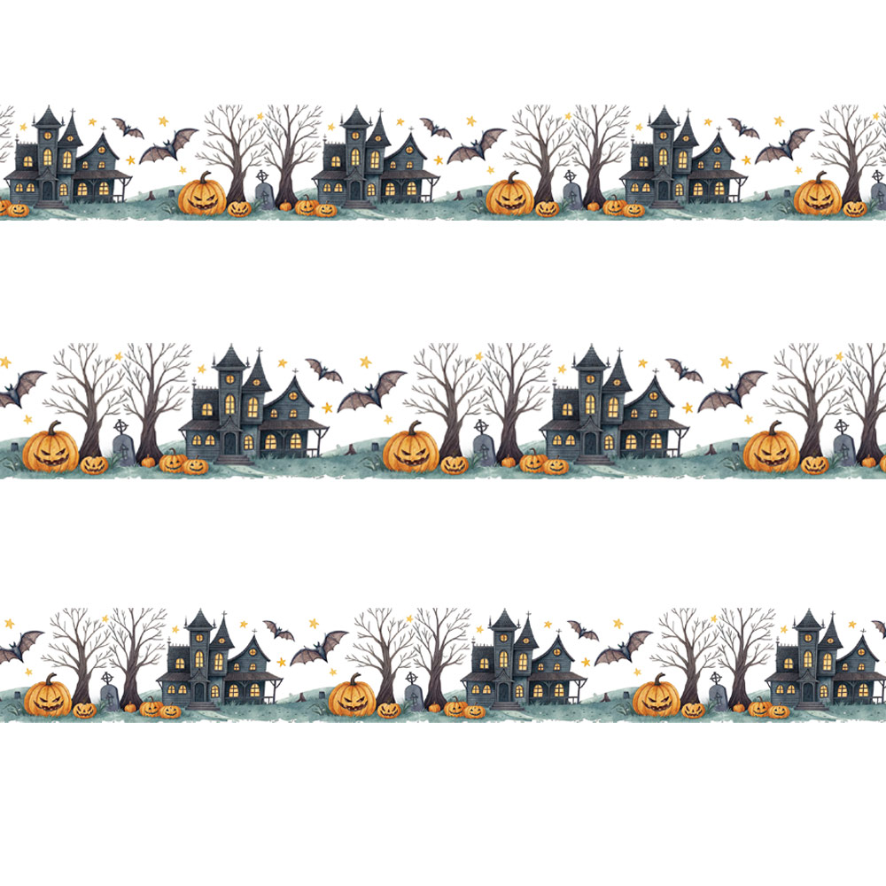 TEMU 1 pièce Ruban de bricolage à motif de collage de paysage de style avec citrouille et , pour journaux d'Halloween, cartes de vœux de fêtes,
