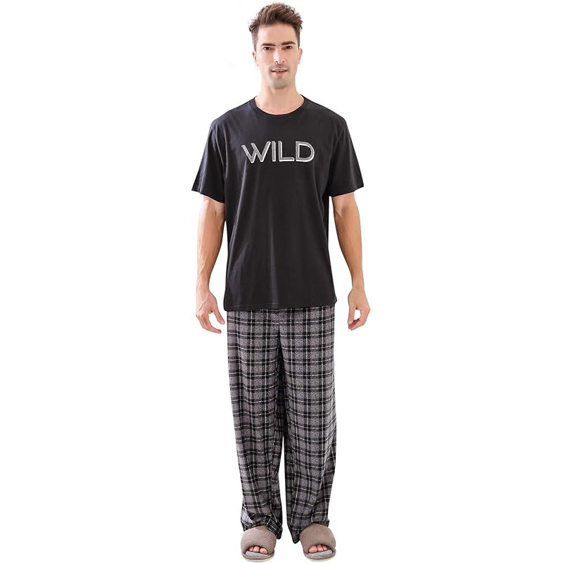 

Men's Cozy Cotton Pajama Set - , Long Sleeve Button- & Waist Pants With Adjustable Drawstring, Machine Washable