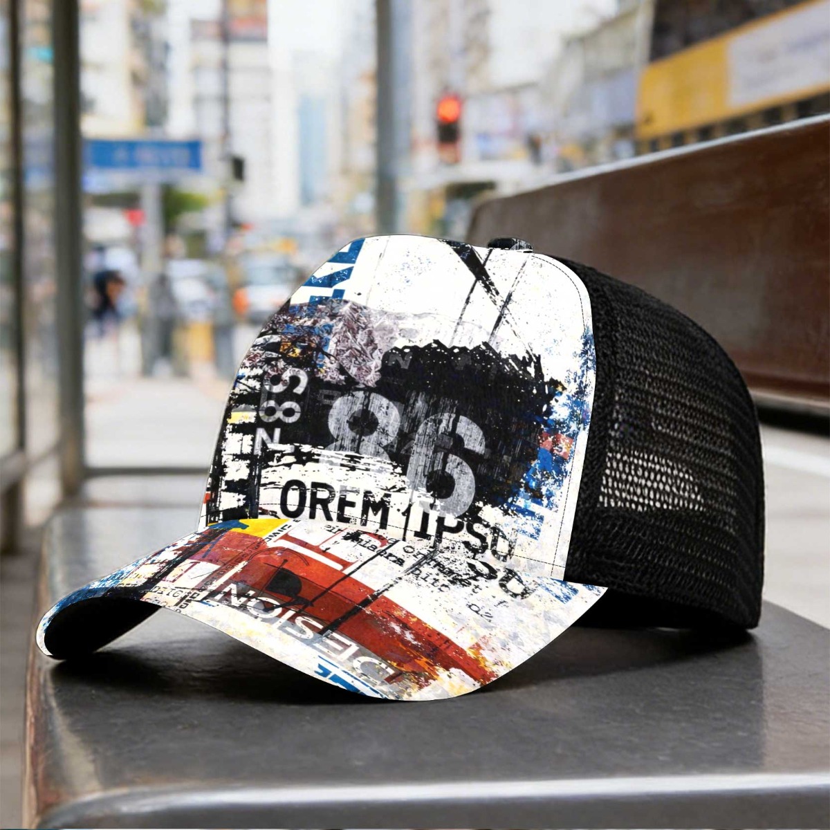 TEMU 1pc Abstract Urban Print Duckbill Hat Mesh Cap With Vibrant Design Streetwear Dad Hat For Casual Attire Really Cool Perfect For Use Thank You