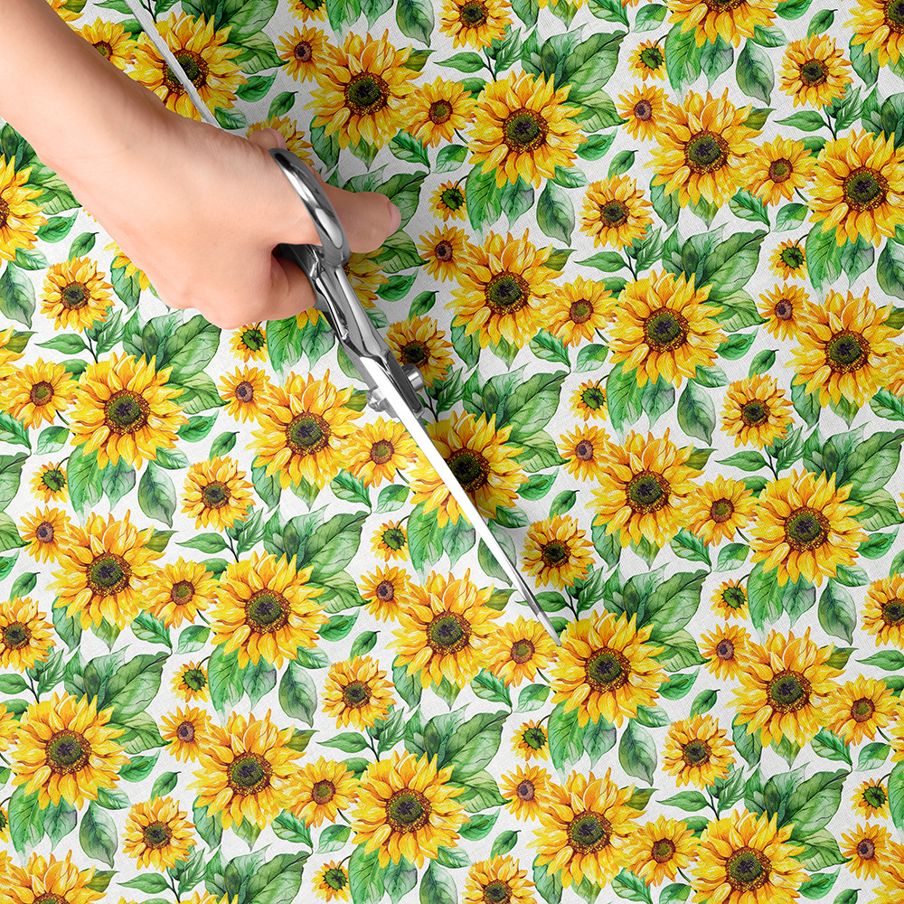 TEMU 1pc Watercolor Sunflower Print Fabric - 59 X 19.68 Inches (150 X 50cm) Pre-cut Polyester Fabric With Summer Floral Pattern - Suitable For Diy