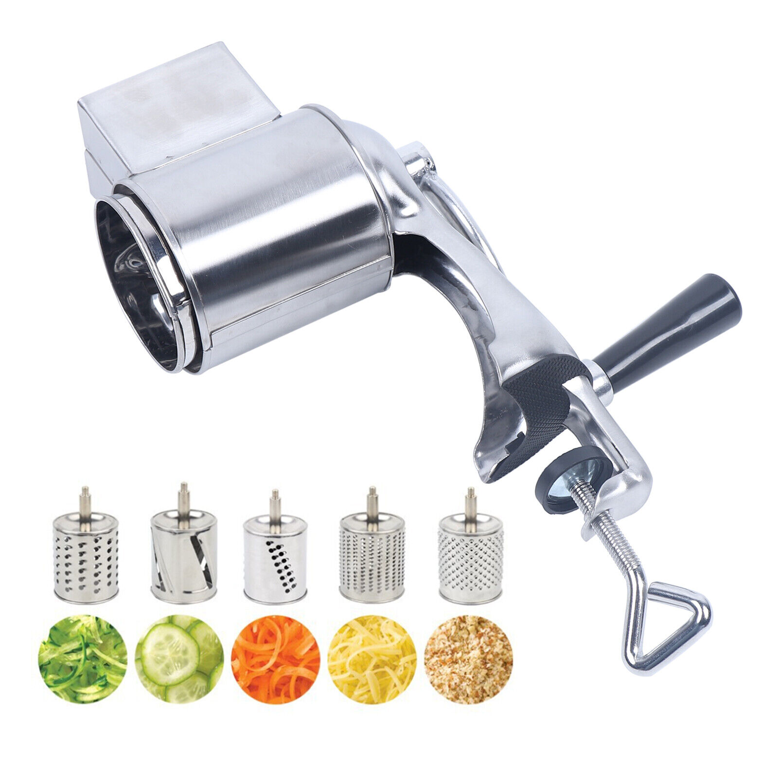 E-shop Edelstahl Trommel Gemüseschneider (5 Trommeln), geeignet zum Zerkleinern/Schneiden/Granulieren/Schaumieren, Silber, 10*24Cm, . Manueller
