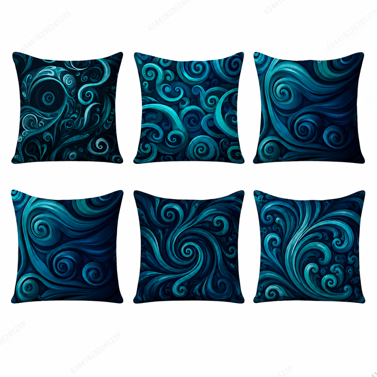 TEMU 6pcs Maori Style Vortex Pillowcase Set, Soft Fiber, Zipper Closure Suitable For Seasonal Decor, Turquoise And Black Blue Pattern, Home Decor,