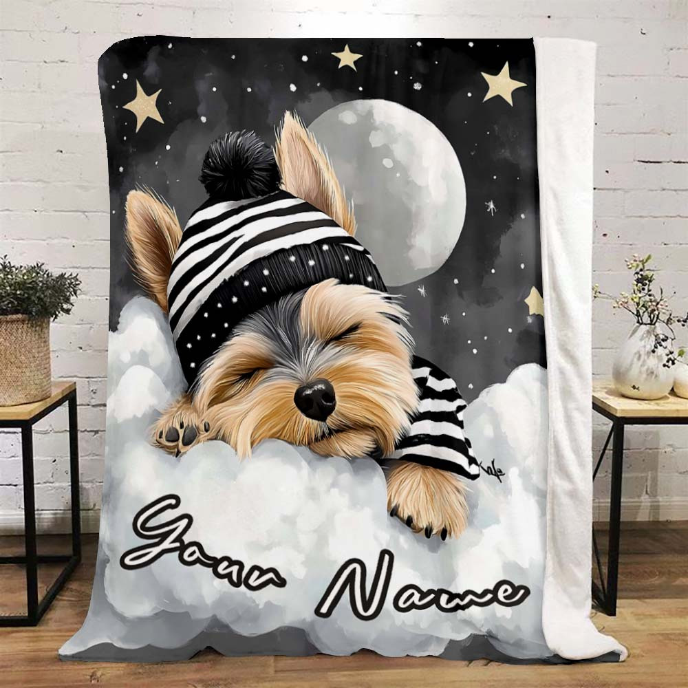 

Moon Yorkshire Terrier Creative Name Customized Christmas Gift Christmas Office Blanket Birthday Gift Holiday Gift Soft Flannel Blanket