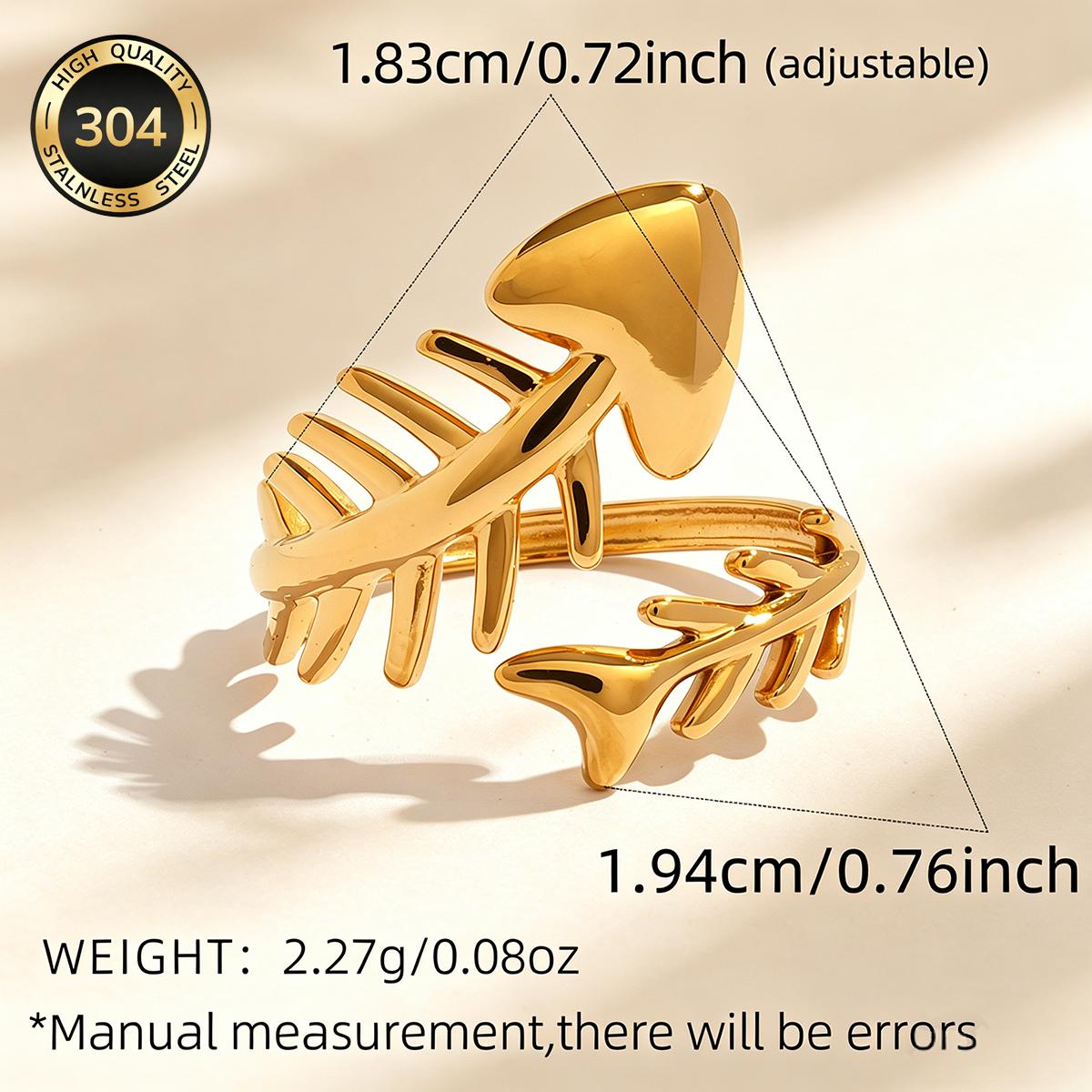 18K Gold Plated Fishbone Open Ring, Ocean Style