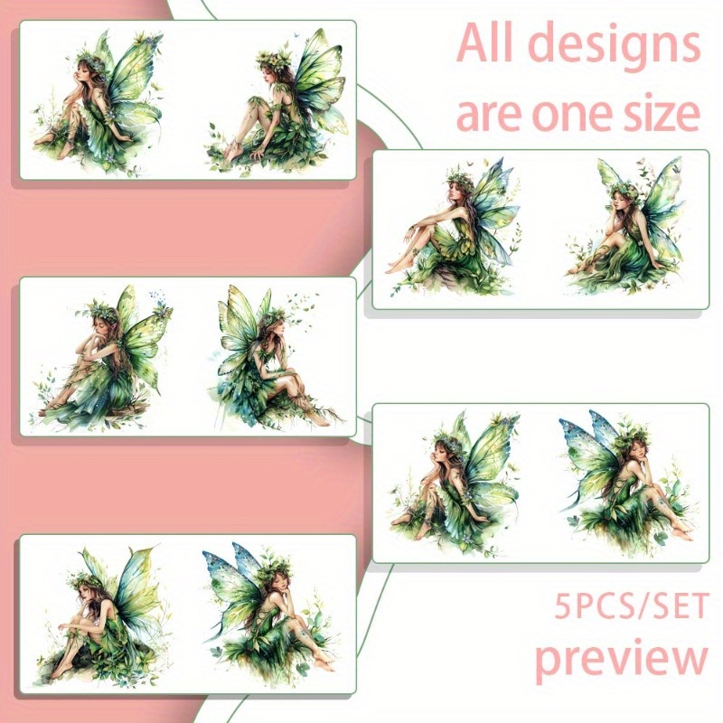 TEMU Set de 5 Forest Fairy Hojas de Transferencia de 16Oz para UV DTF, Adecuado para Contenedores de Vidrio de 16 Oz