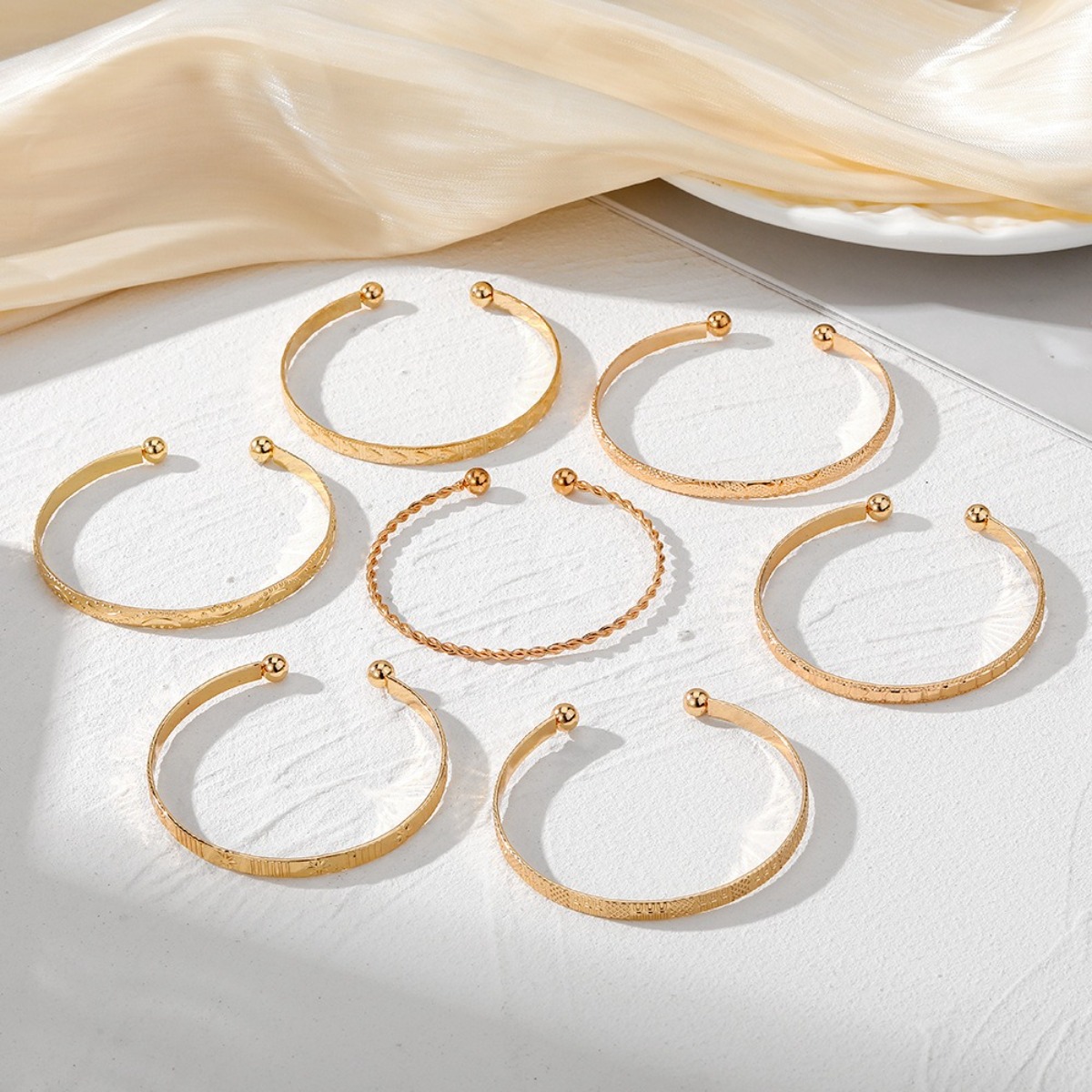 7pc Stylish Engraved Open Bracelet Set