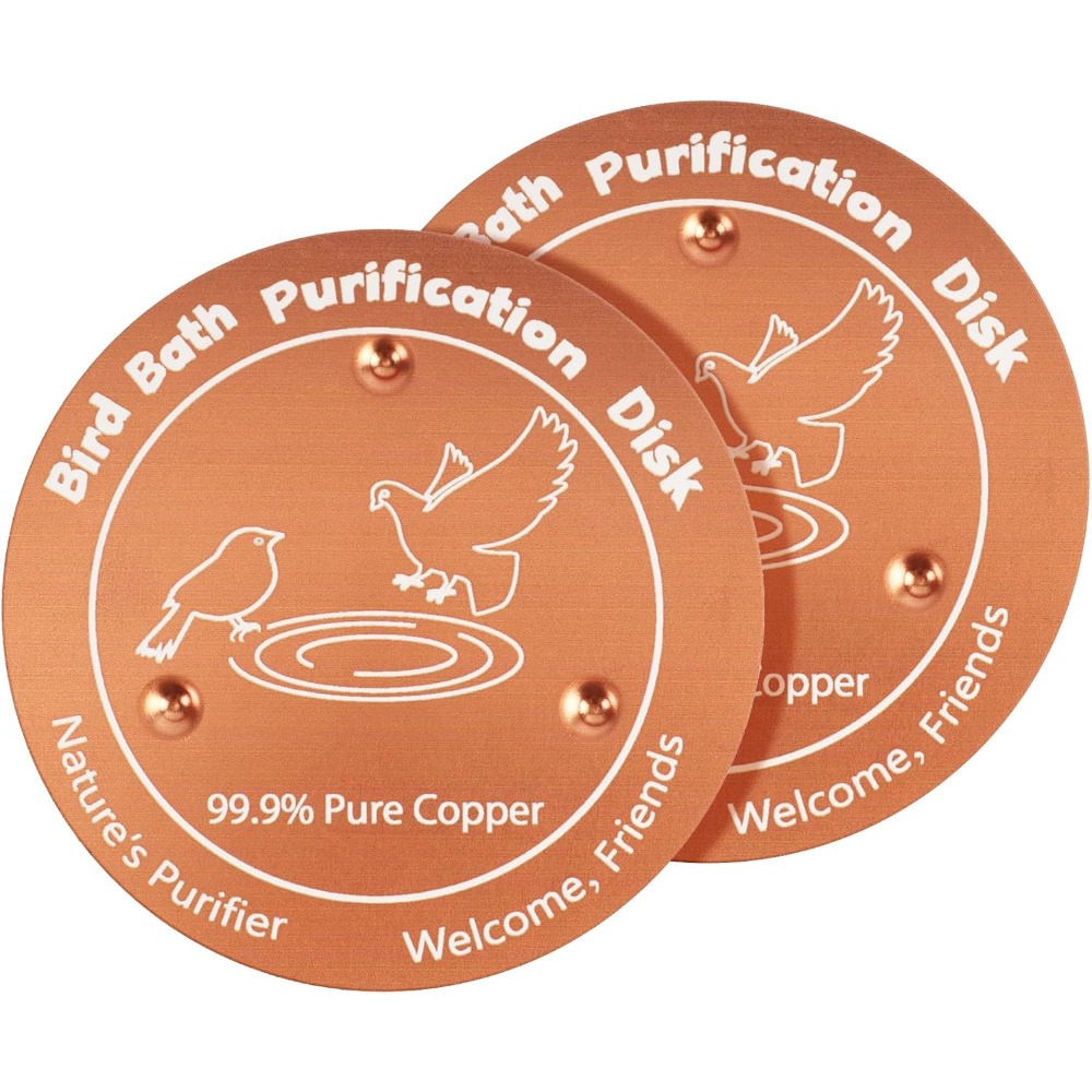 2pcs Bath Disc, Solid Copper Disk For Bird Bath, Round -shaped Bird Bath Copper Disk, Purifier For Outside Bird Bath , Backyard Decor