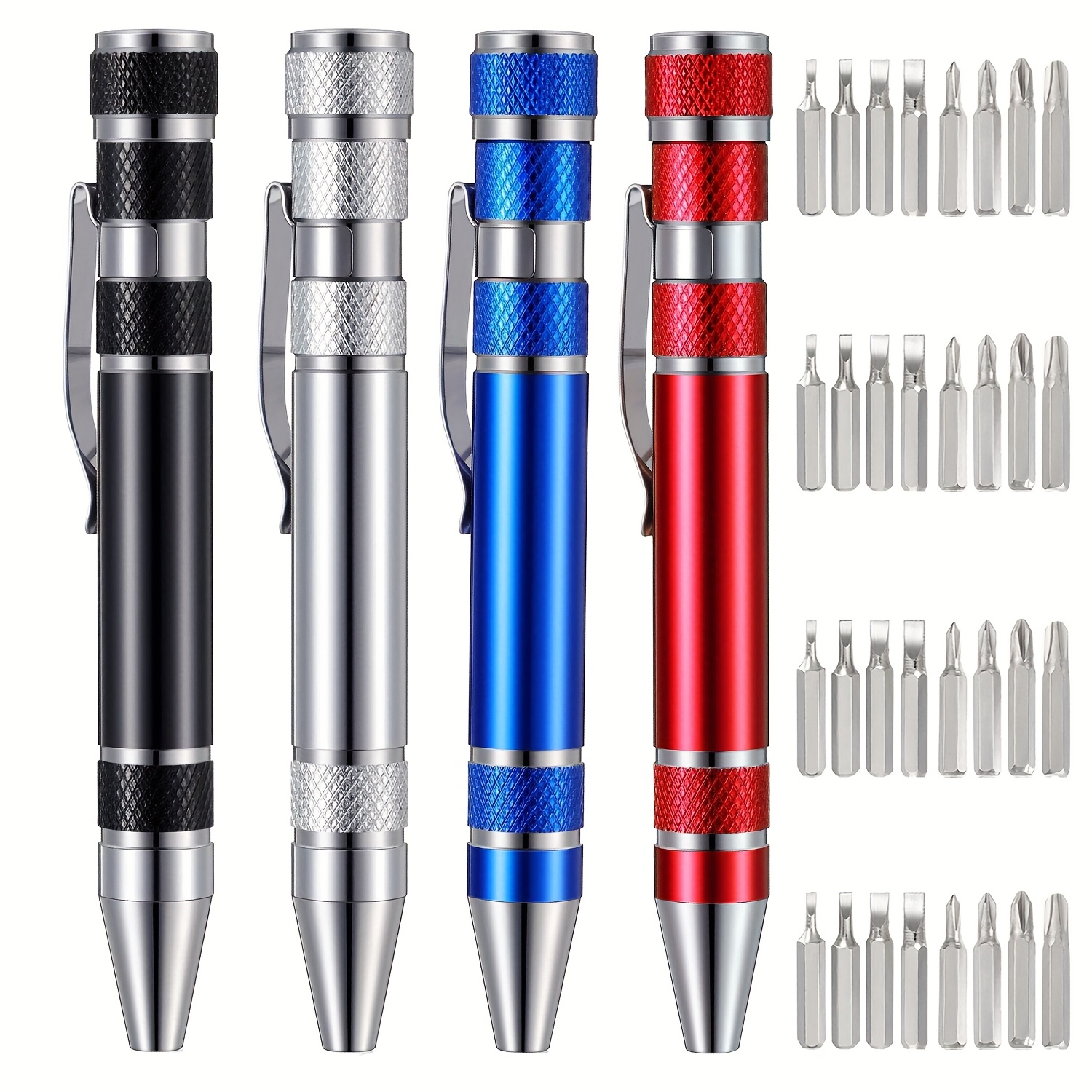 TEMU 4pcs Tournevis Stylo, Ensemble de Mini Tournevis 8 en 1, Petits Tournevis de Poche, Multiool Outil Pratique Excellents Cadeaux pour Hommes Père,