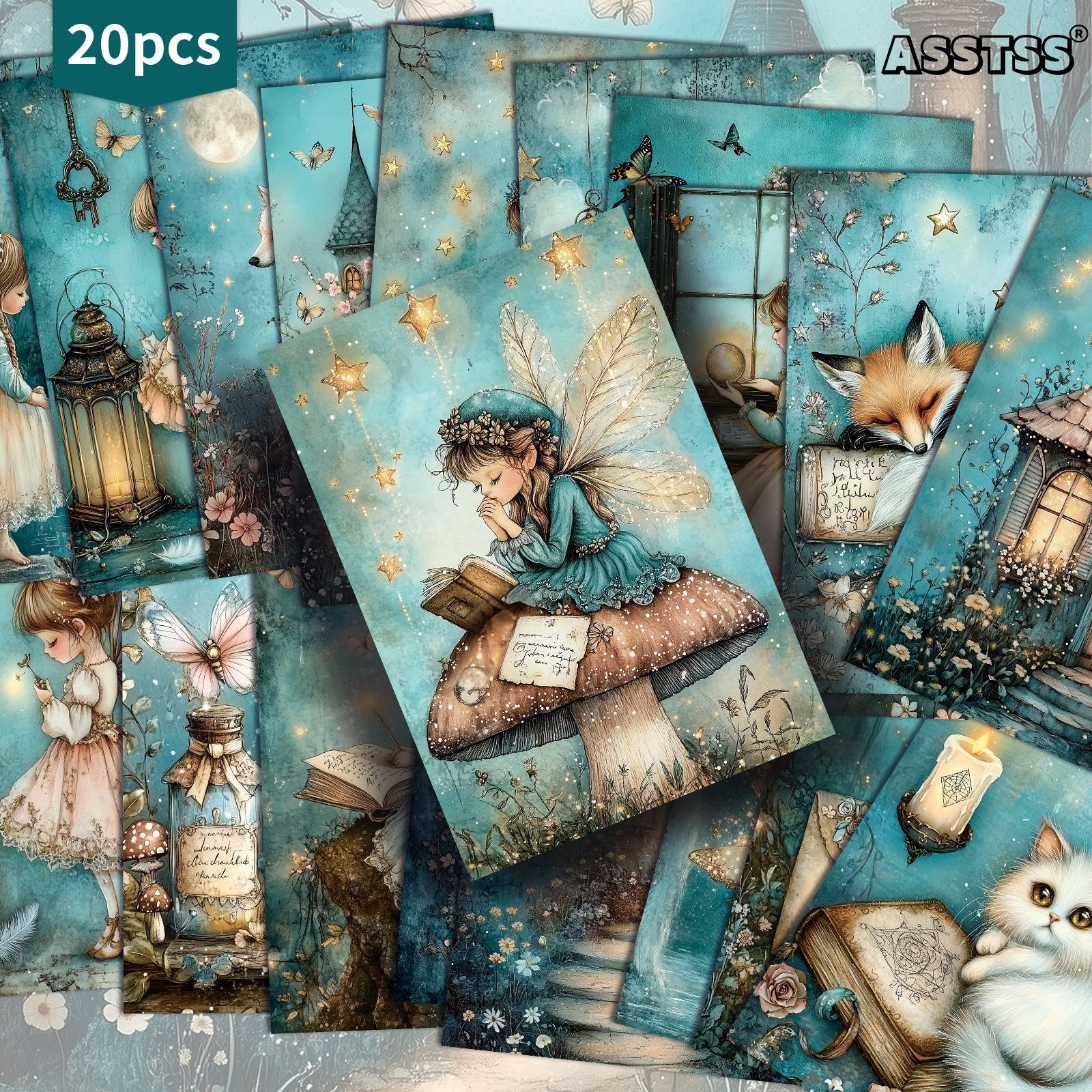 TEMU Set Of 20 Assorted Retro Elf Fairies And Woodland Creatures Gift Cards - Measuring 4x6 Inches, Featuring Classic Pinup Art, Scrapbooking And
