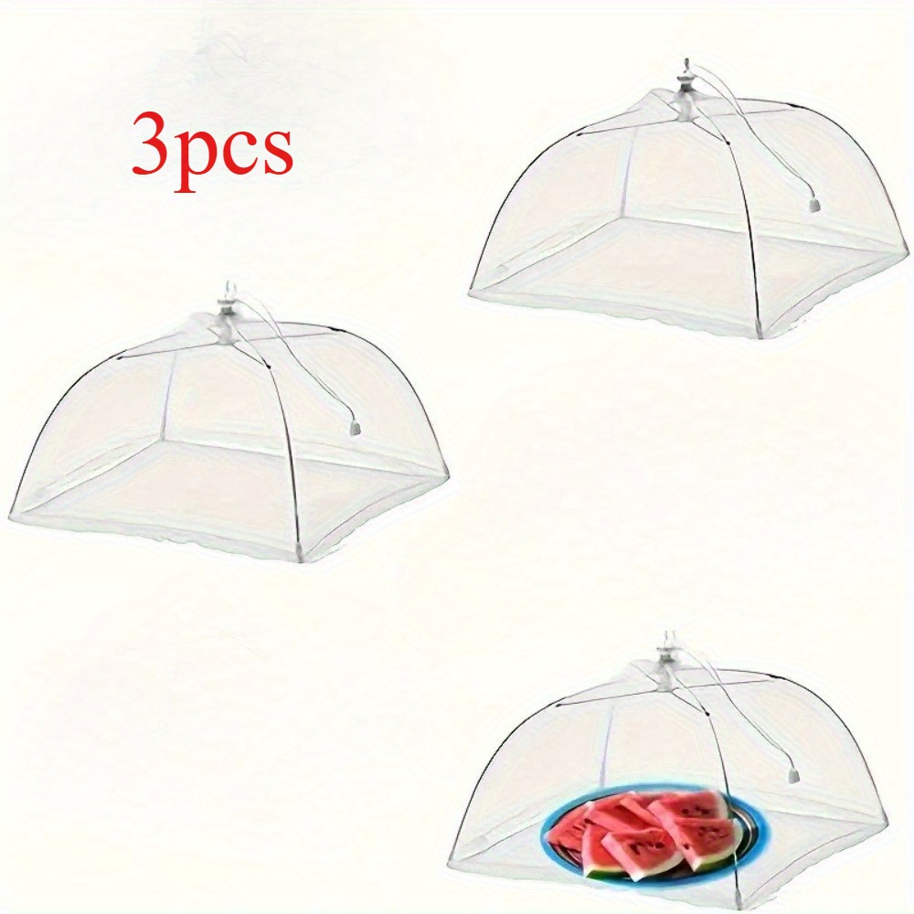 Image of 3pcs Pop-up Outdoor Food Covers - Reusable And Foldable Food Nets For Camping, Parties, Picnics, And Bbqs, Food Cover Tablecloth Net