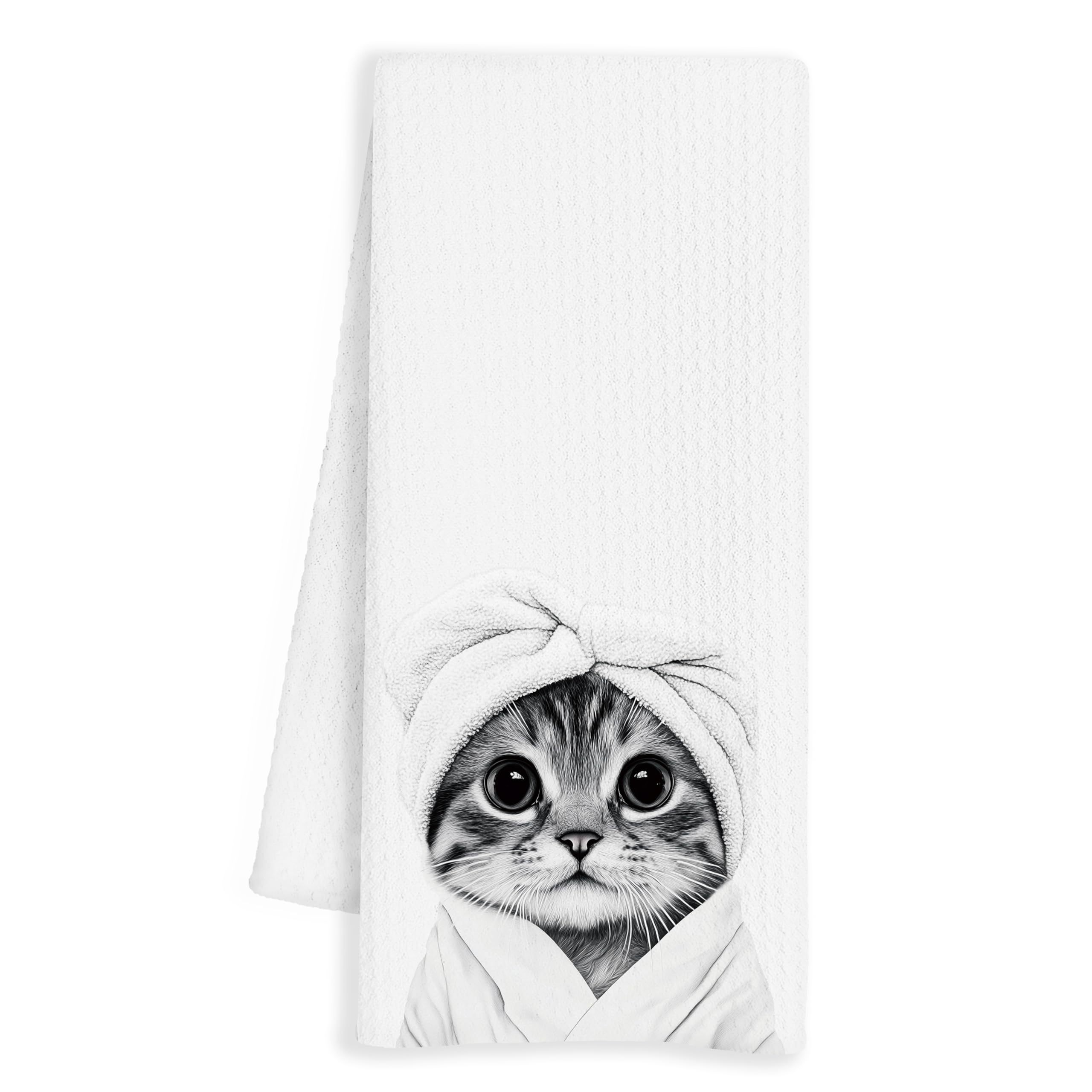 

Cat In Headwrap Hand Towel - Perfect Gift For Cat Enthusiasts, Modern Polyester Knit, Machine Washable, Cute Cartoon Design, Ideal For Bathroom Decor, 18 X 26 Inches