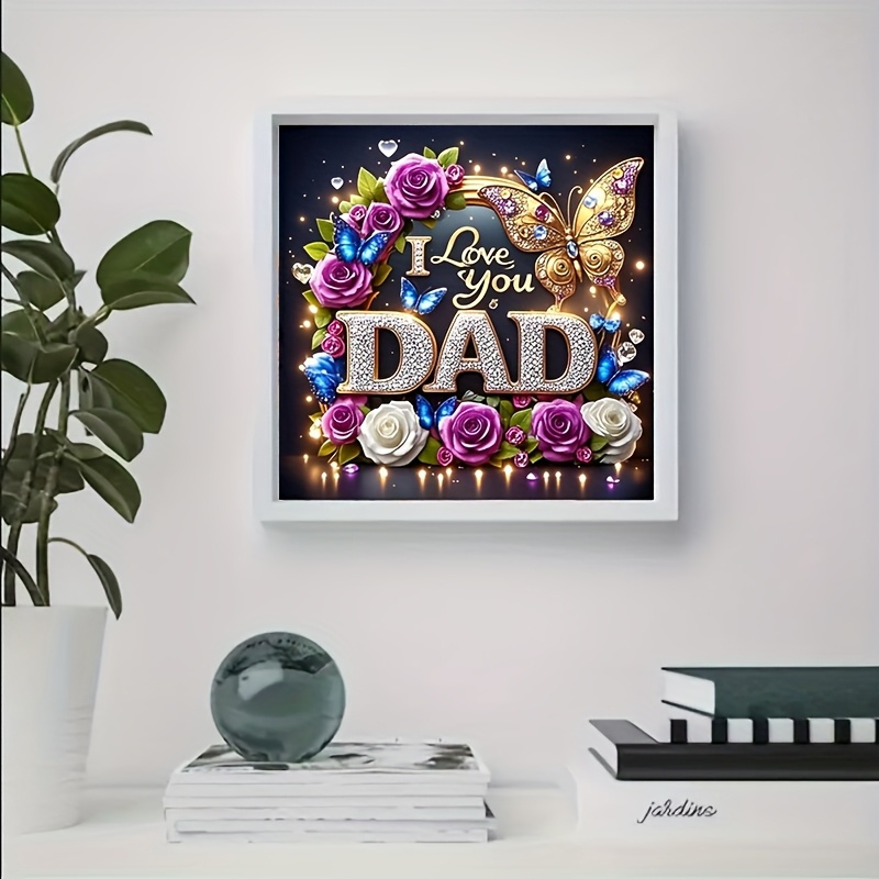 TEMU 1pc "i Love You Dad" Diamond Painting Kit- Round Acrylic Crystal, Suitable For Beginners Diy Craft, For Valentine's Day, Father's Day, Teacher's