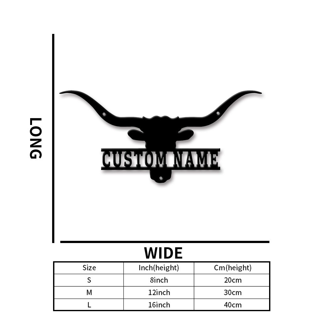 TEMU 1pc Personalized Longhorn Metal Sign Custom Bull Name Sign Farmhouse Wall Art Texas Decor Ranch House Gift