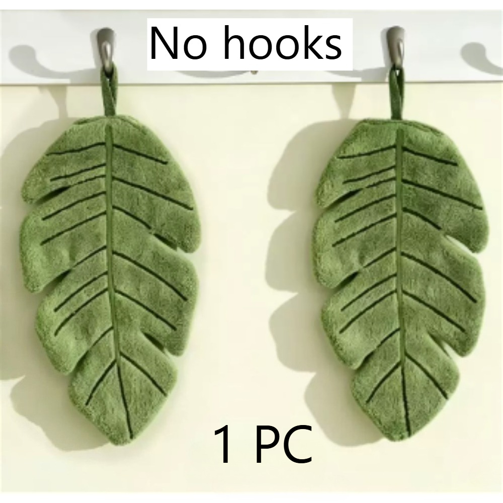 TEMU 1pc Leaf-shaped Fingertip Towel, Soft And Absorbent Hanging Hand Towel; Cute And Fresh Botanical Style, Suitable For Bathroom Washing, Kitchen