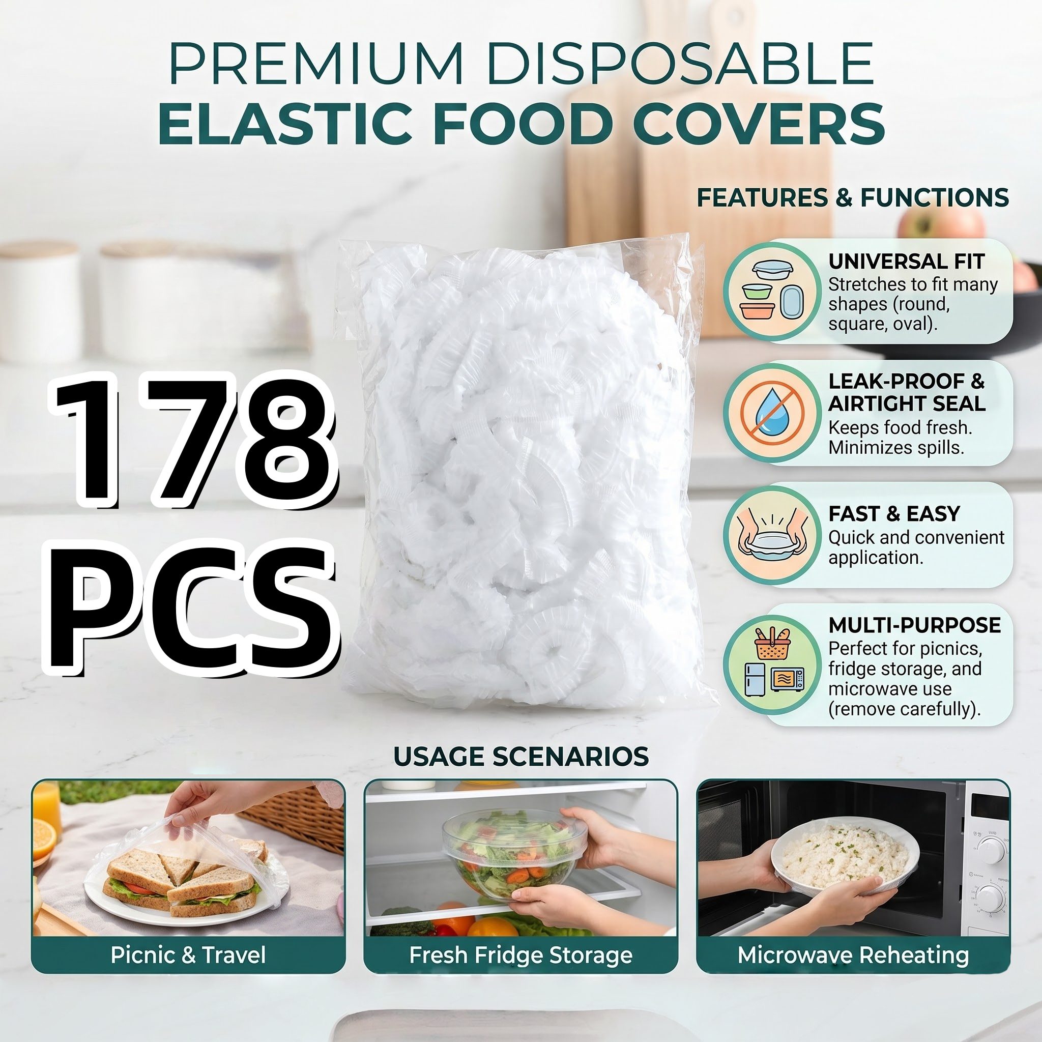 TEMU 178pcs Universal Freshness Wraps, Functional Kitchen Utensils. Kinds Of Tableware And Food Types, Avoid Dust And , Suitable For Daily Cooking