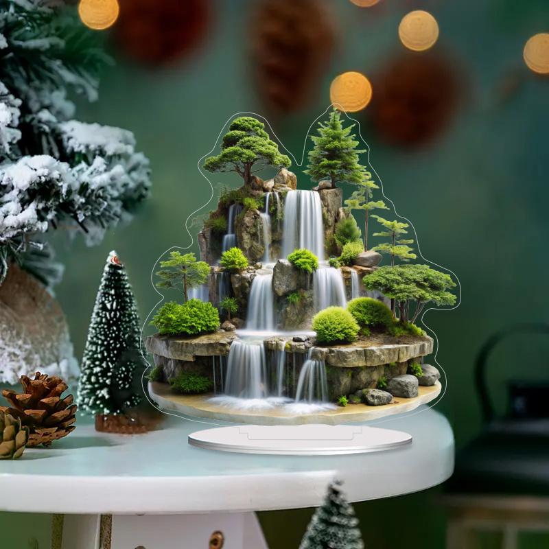 

2d Flat Printing A Set Of Acrylic Waterfall Mountain And Tree Table Decorations, Home Display, Office Desk Decoration, Cafe Decoration, Birthday Gifts, Housewarming Gifts, Christmas Gifts, And Gifts.