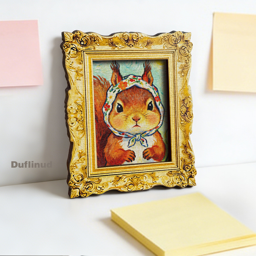 TEMU 1pc Wooden Cute Squirrel Refrigerator Magnet, Wooden Mini Decorative Painting, Exquisite Miniature Art, Adorable Squirrel Wearing A Flower