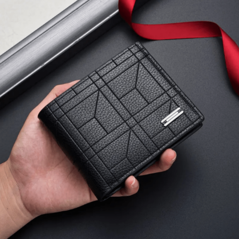 Monedero Elegante de Cuero Sintético Negro para Hombre con Patrón Geométrico - Delgado y Elegante, Gran Capacidad para Uso Empresarial o Casual, Regalo Perfecto para el Día del Padre, Halloween, Pascua, Cumpleaños, San Valentín, Navidad, Monedero Lindo