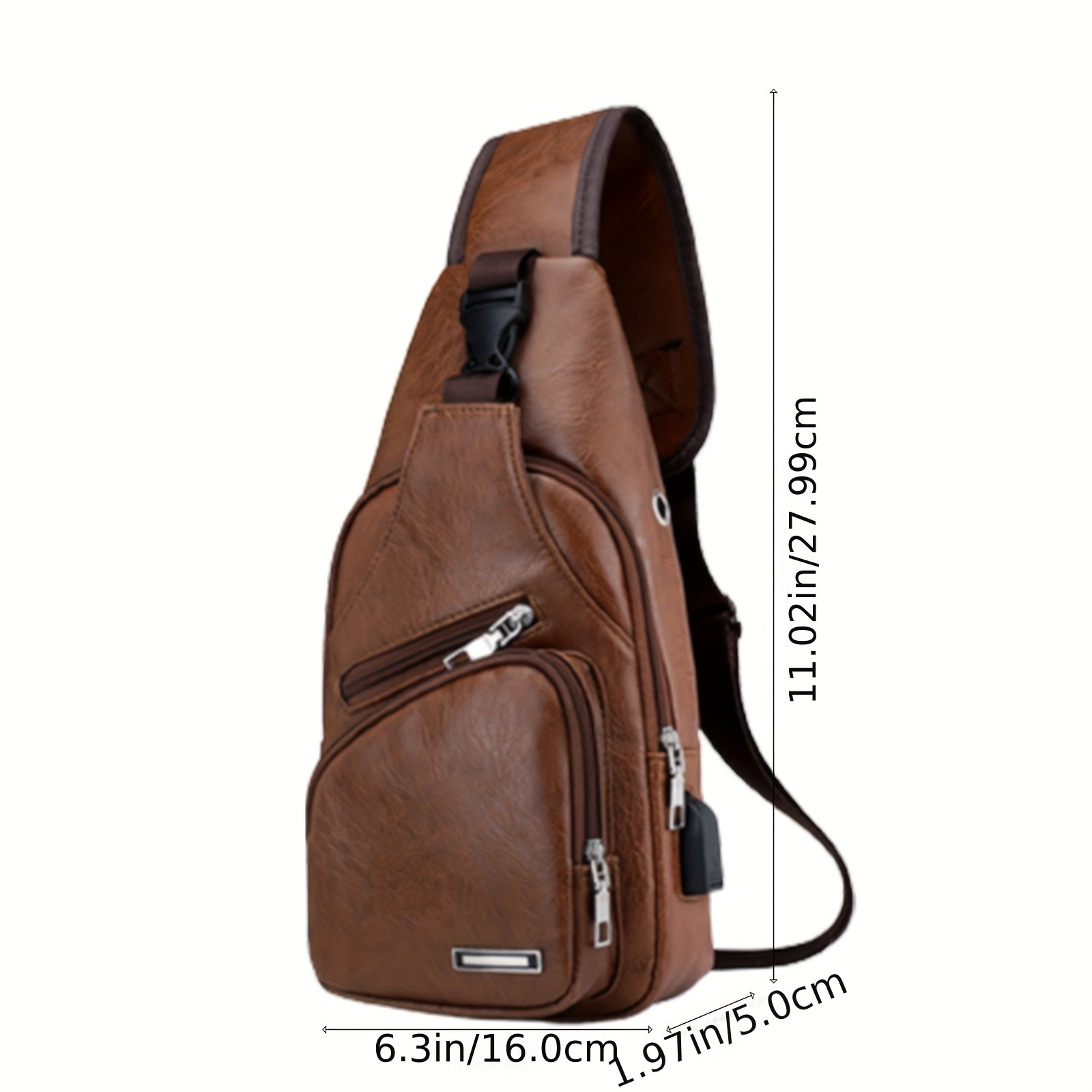 Outdoor Sport PU Chest Bag Crossbody Bag, Men's And Women's Crossbody Bag with Headphone Hole, Lightweight, Fade-resistant, Multi-layer Design, Adjustable Shoulder Strap, Zipper Closure, Polyester Lining, Suitable for Outdoor Travel, Hiking, Camping