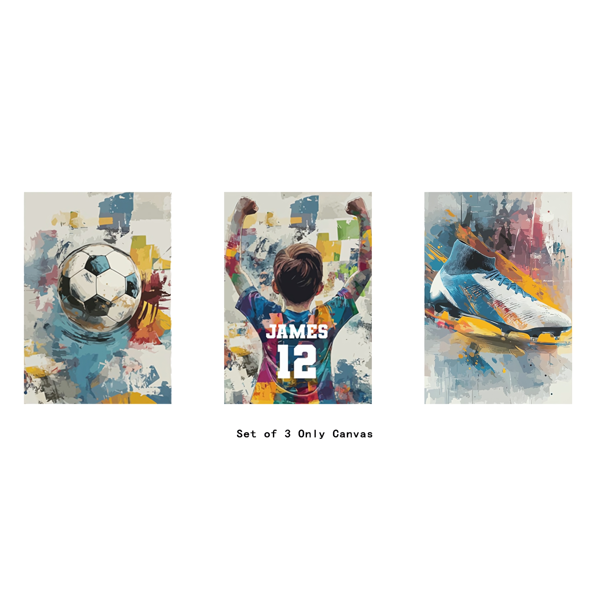 TEMU 2d Flat, Soccer Event 2026 - 2d Flat, [2d Flat] Unframed/framed 3pcs Personalized Customization Of Football Players And Balls, Personalized