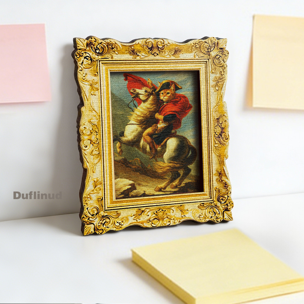 TEMU 1pc Wooden Napoleon Cat Riding Horse Refrigerator Magnet, Wooden Mini Decorative Painting, Playing Napoleon, Riding A White Horse, Wearing A Red