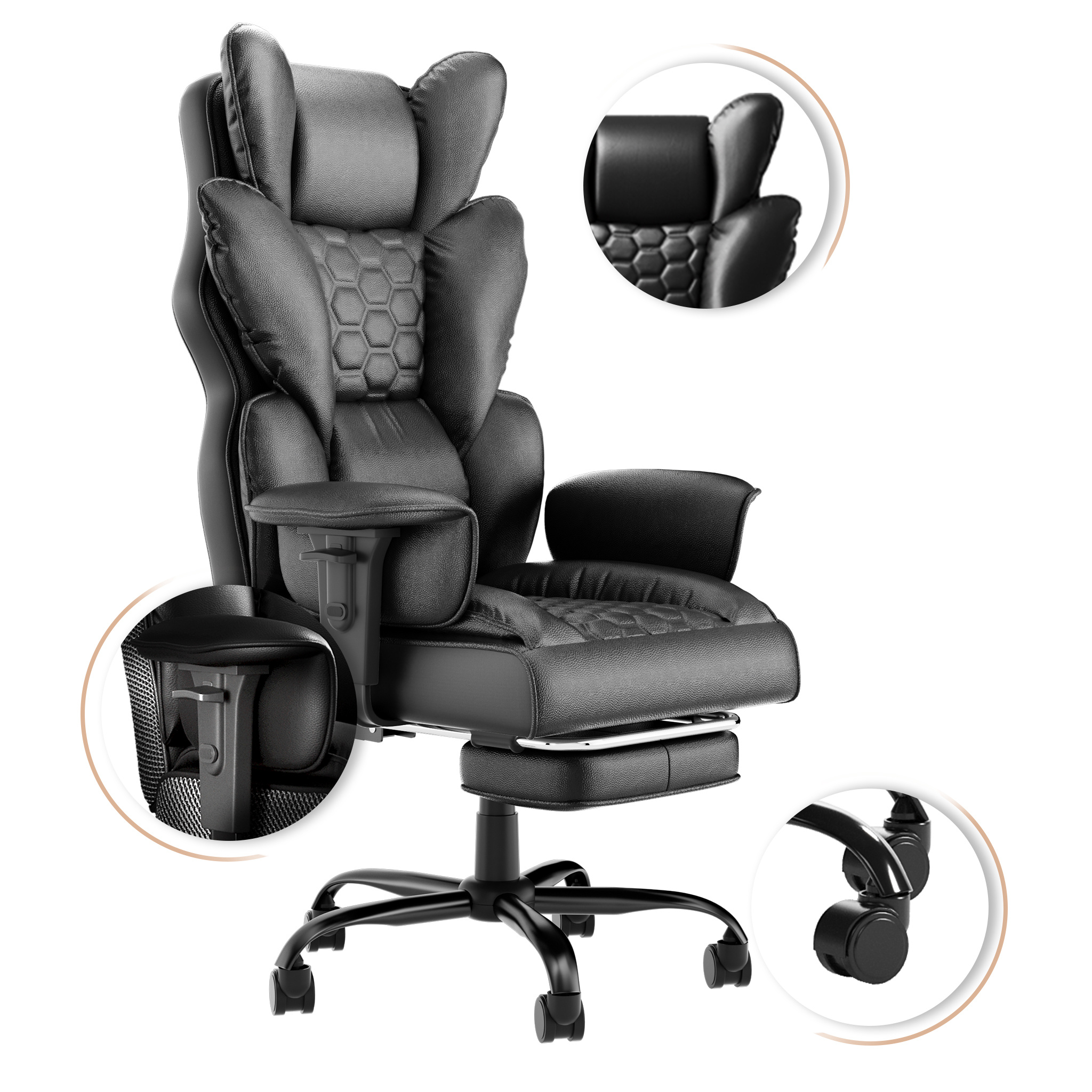 Image of Height-adjustable Office Chair With Footrest, Sturdy Five-wheel Base, Backrest Adjustable Up To 150 Degrees, An Office Chair Suitable For Home Offices, Companies Or Professional