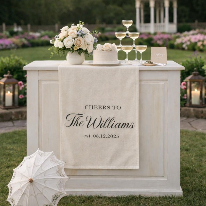 TEMU 1pc TABLE RUNNER Tissu Bar Menu Signe, Cocktails de Mariage, Signature Boisson Mariage, Panneau de Bar Cocktail Personnalisé, Bannière de Bar