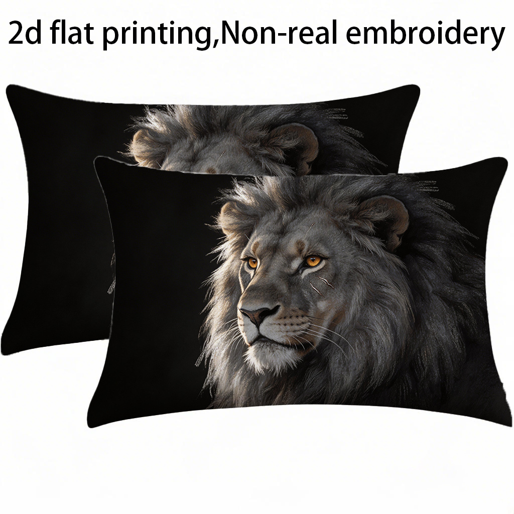 TEMU 2d Flat 2pcs- Polyester Rectangular Pillowcase With 2d Flat Printing And Non-real Embroidery , Rectangular Pillowcase, Modern Sofa Decorative