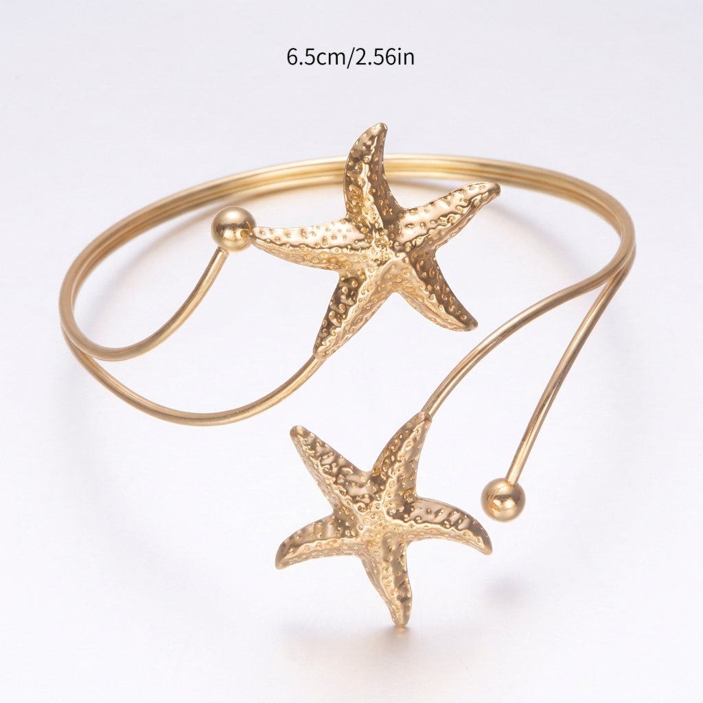 Image of 1pc Manfanst Summer Beach Starfish Open For Women - Golden Textured Starfish, Cruise Jewelry