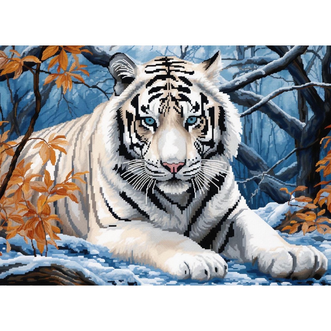 TEMU Kits de crochet à loquet pour adultes, tapis , broderie de tapisserie de coussin noué, motif tigre blanc pré-imprimé, kits de broderie de Noël,
