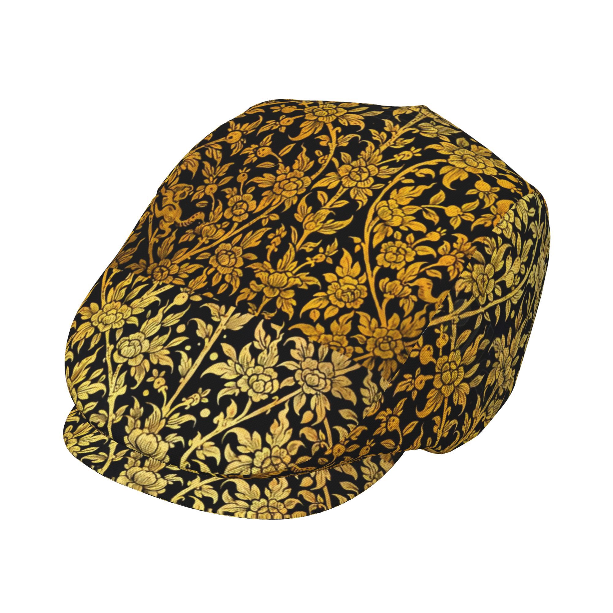 TEMU 1 pieza de pintura con lámina dorada que una nocturna con pájaros y flores, boina con estampado facial completo. Un elegante gorro de periódico