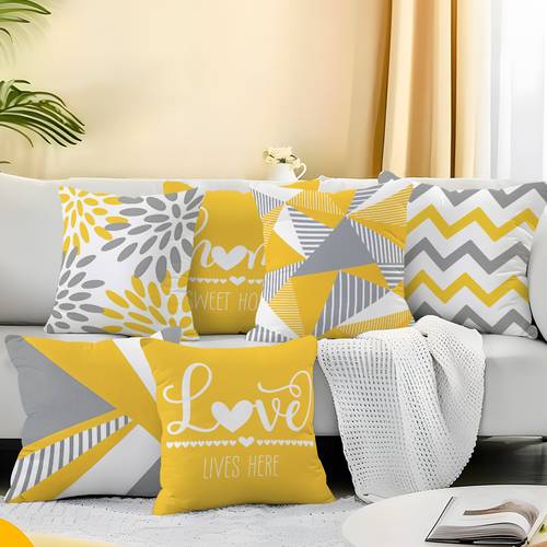 6pcs set single sided printed pillowcases modern minimalist yellow gray geometric pattern pillowcases home decor pillowcases suitable for living room sofa and bedroom pillow inserts not included