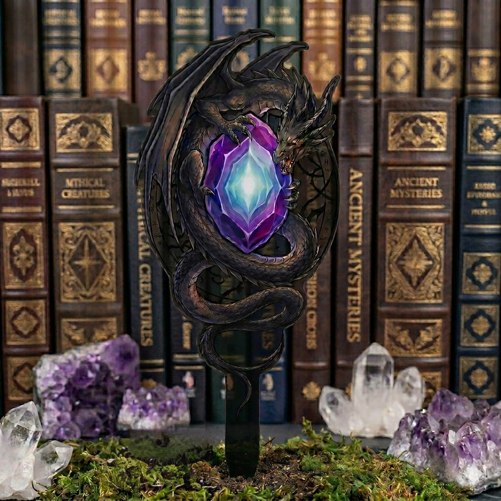 TEMU 2d Flat, [2d Flat] Edition Fantasy Giant Dragon Amethyst Garden Stake, 2d Flat Acrylic Material | Outdoor Garden | Vintage Mysterious Courtyard