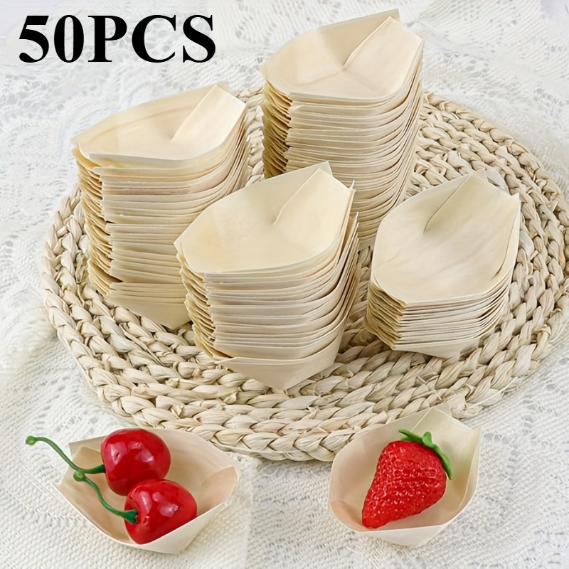 TEMU 50 stuks, Mini Houten Boot Dienbladen: 3.27 Inches, Handgemaakt, Puur Houten Boot Borden, Servies, Feest Dienbladen voor Appetizers, Snacks, en