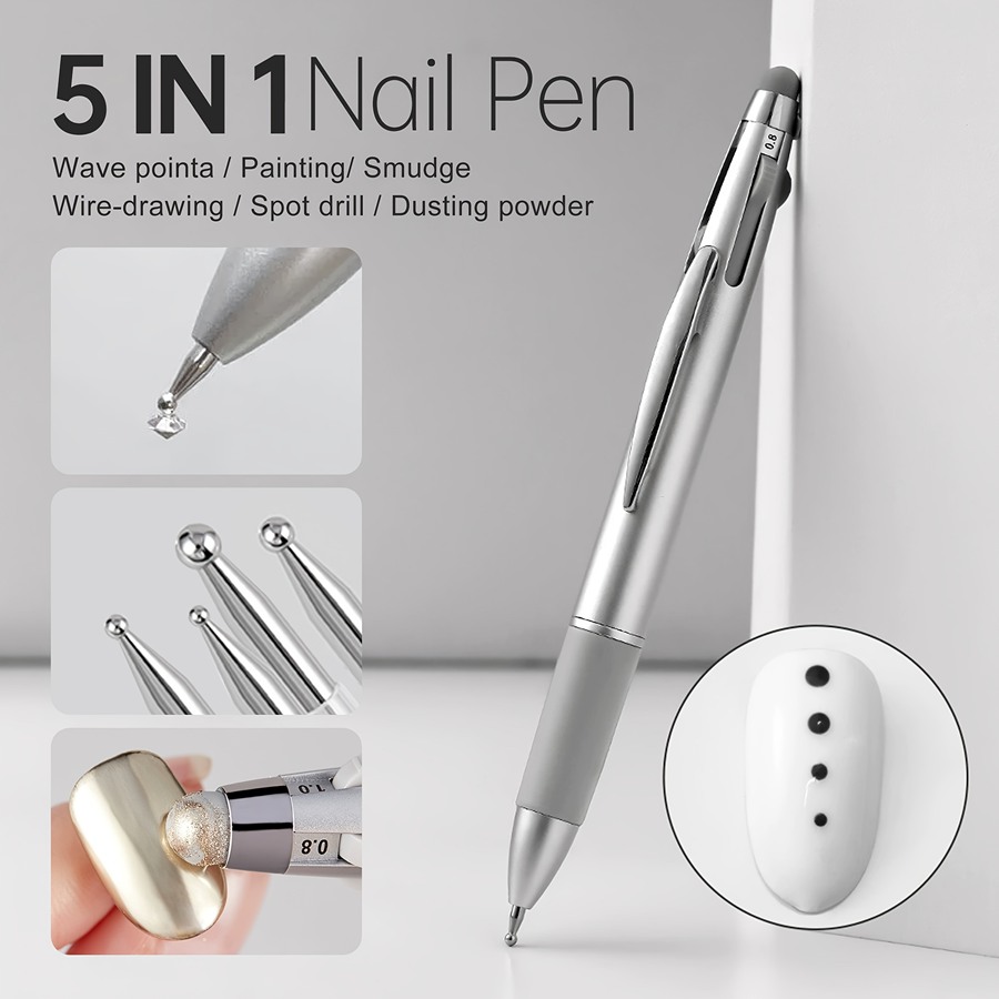 1pc Four-in-one Nail Art Dotting Pen, Nail Painting Tool With Rhinestone Tool, Nail Embellishment Pen