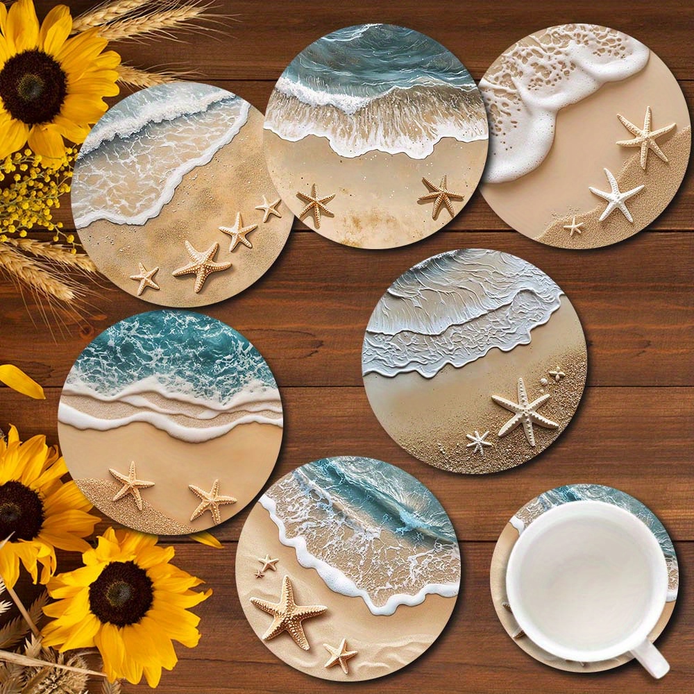 

6pcs Wooden Coaster Set With 2d - Drinks, Coffee, Tea, Home, Bar, And Restaurant Decor, Elegant Christmas Gift,