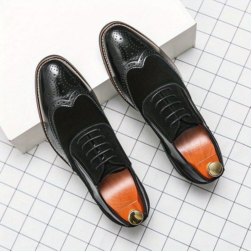 Men's Black Suede Wingtip Brogue Dress Shoes