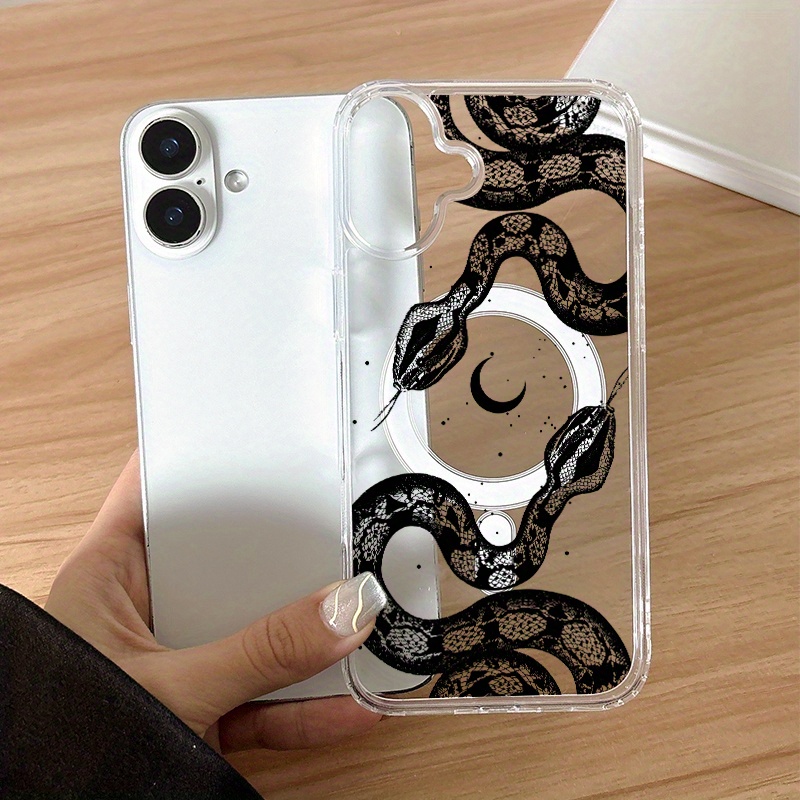 TEMU Phone Case - [1-pack] Black Snake Pattern Shockproof Magnetic Phone Case For Iphone 17 Series Compatible With For Iphone 17/17 Pro/17 Pro Max/17