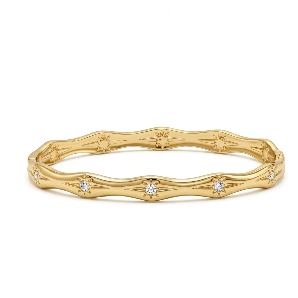 TEMU 1pc Bracelet Bangle Ouvert en Acier Inoxydable avec Incrustations de Zirconia Synthétique Starlight, Bijou Polyvalent pour Femme